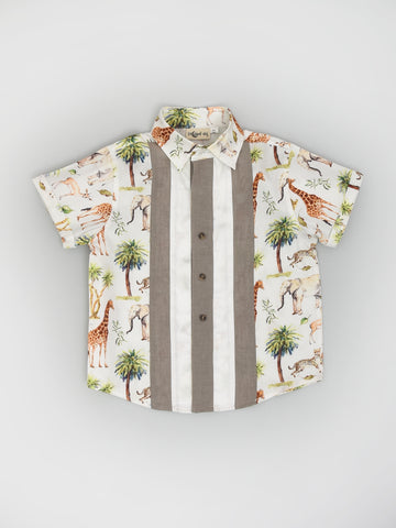Jungle Print Paneled Shirt