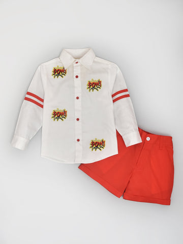 Pow Shirt with Red Shorts