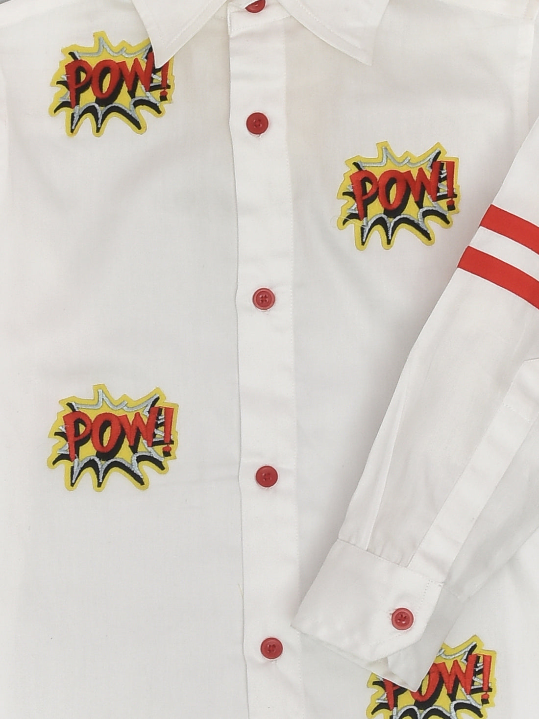 Pow Embellished Full Sleeve White Shirt with Red Shorts Casual Co-ord – La  Dee Da