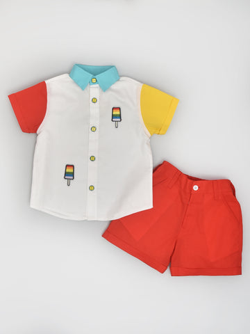 Tri-Colour Ice-Cream Shirt With Red Shorts
