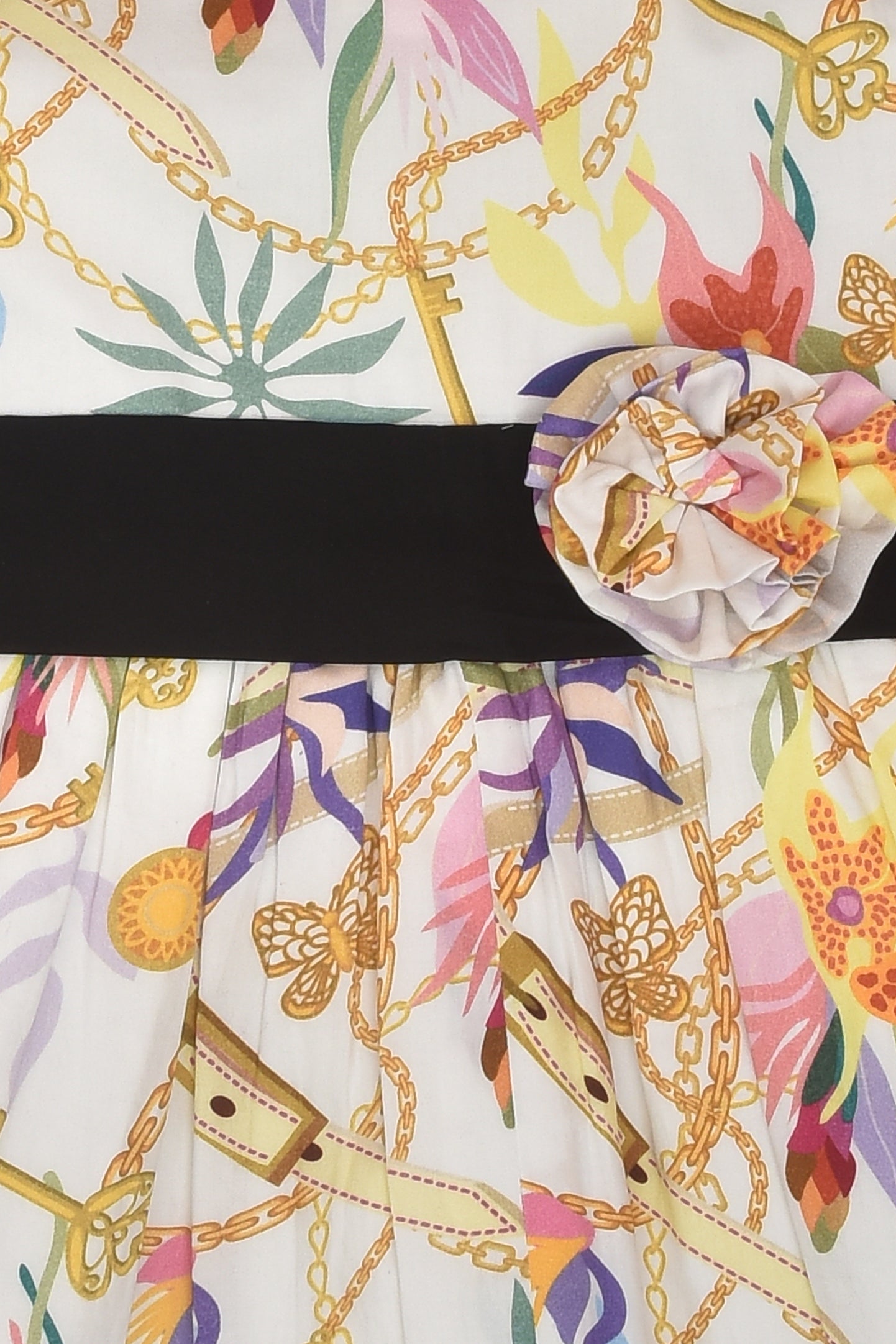 Floral and Chain Printed Dress with Flower