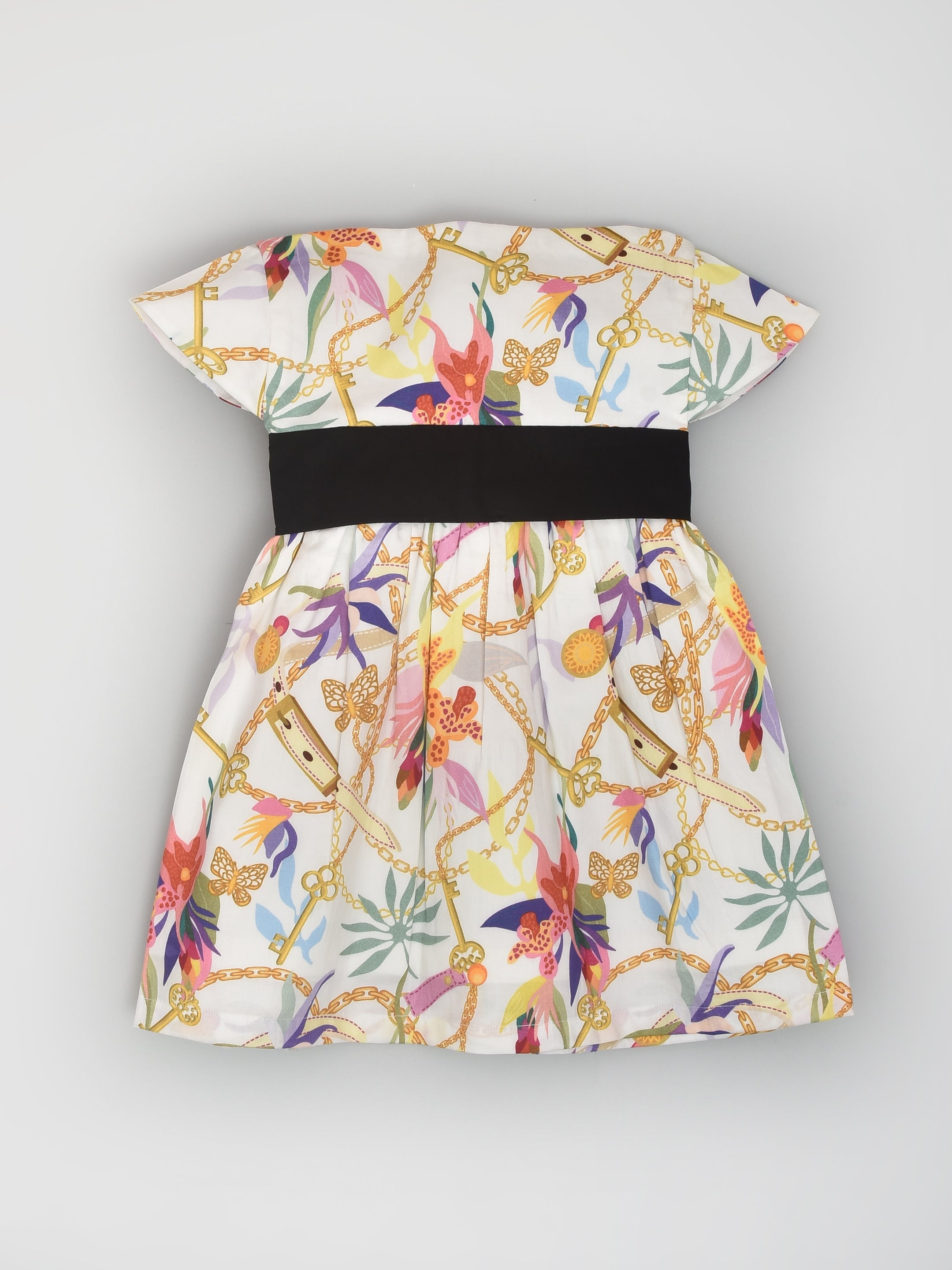 Floral and Chain Printed Dress with Flower