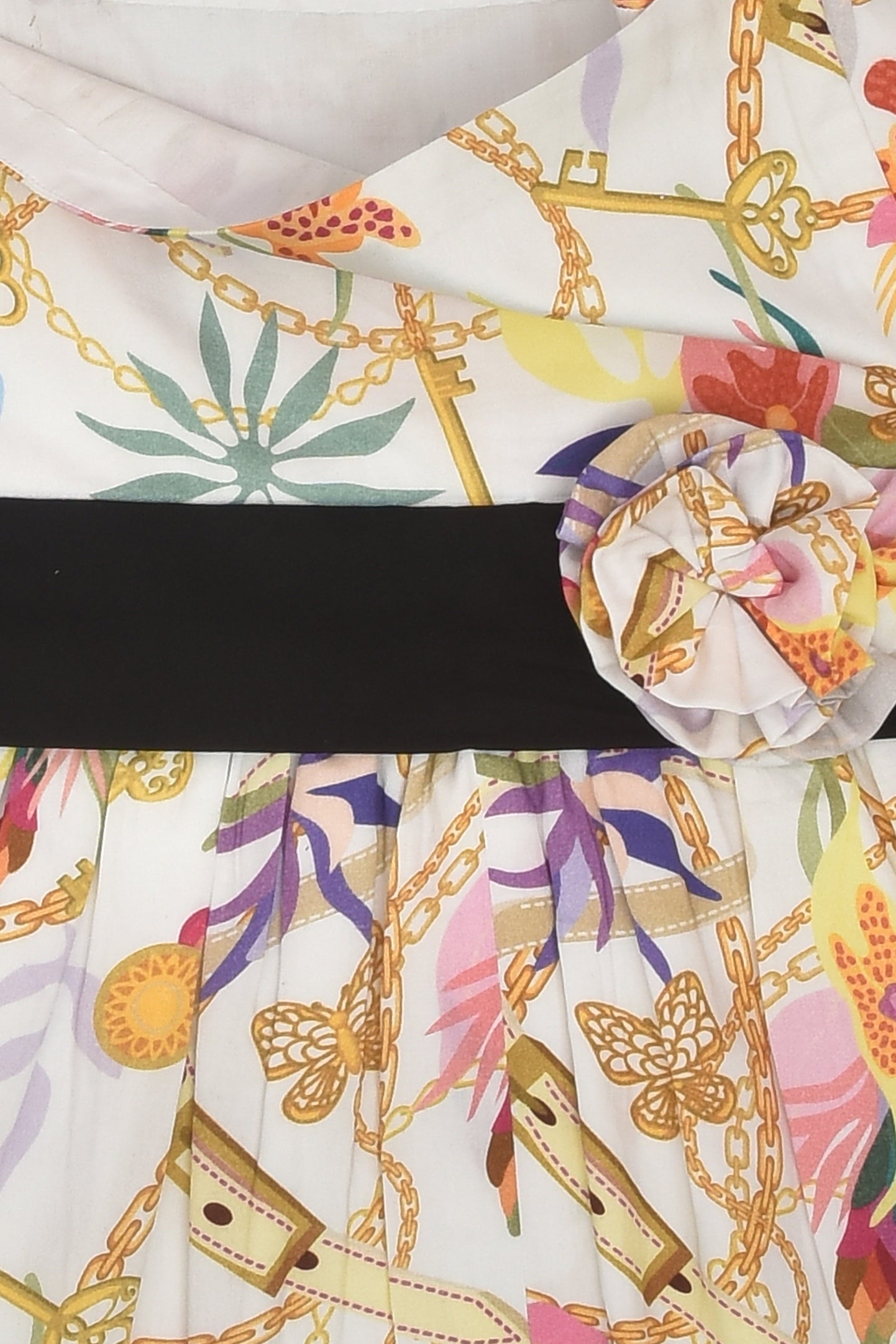 Floral and Chain Printed Dress with Flower