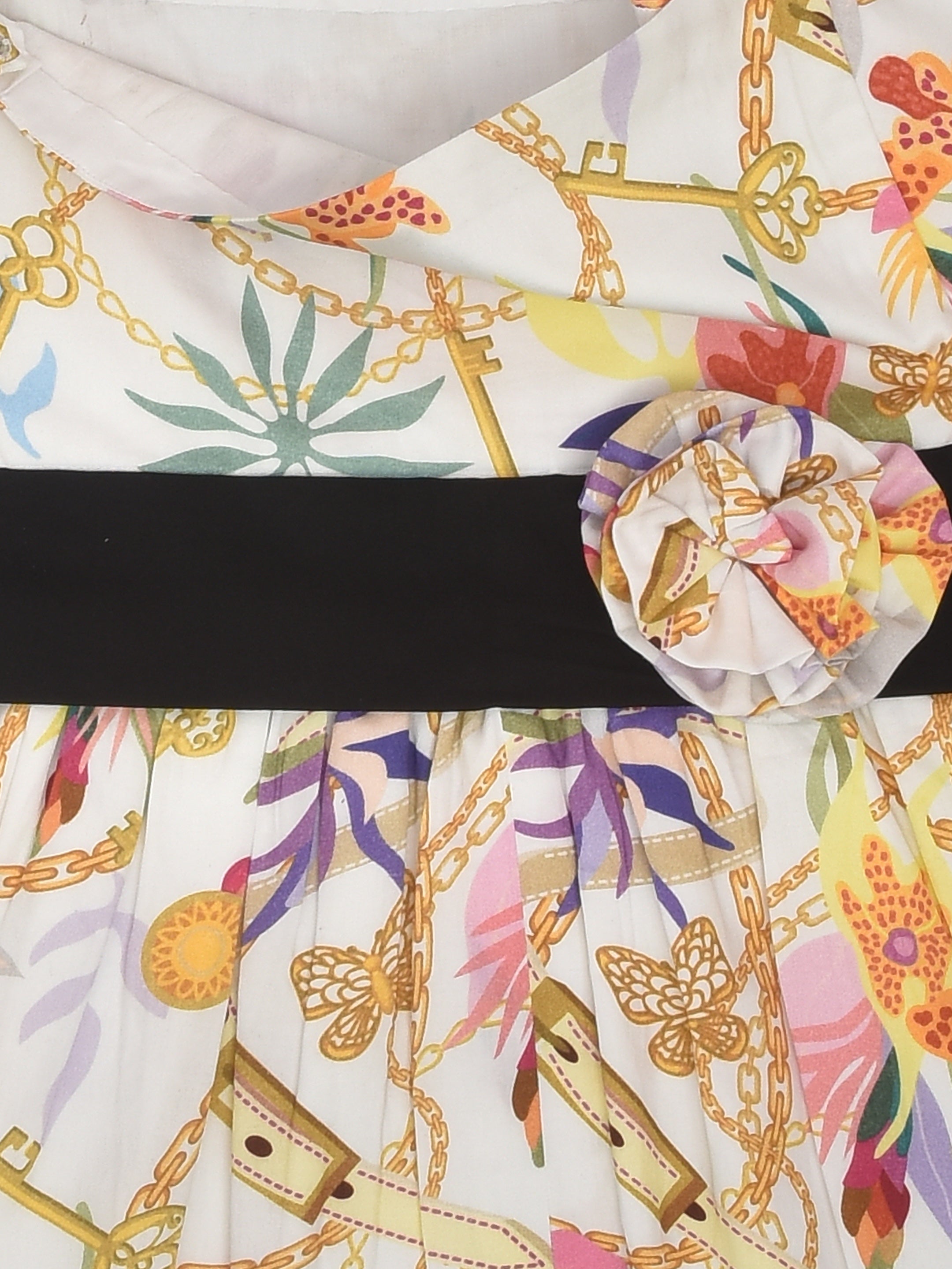 Floral and Chain Printed Dress with Flower