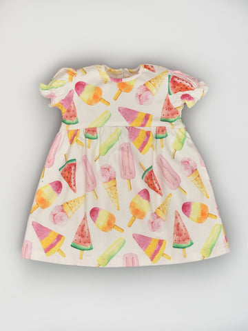 Pastel Ice-cream Print Dress with Puffed Sleeves