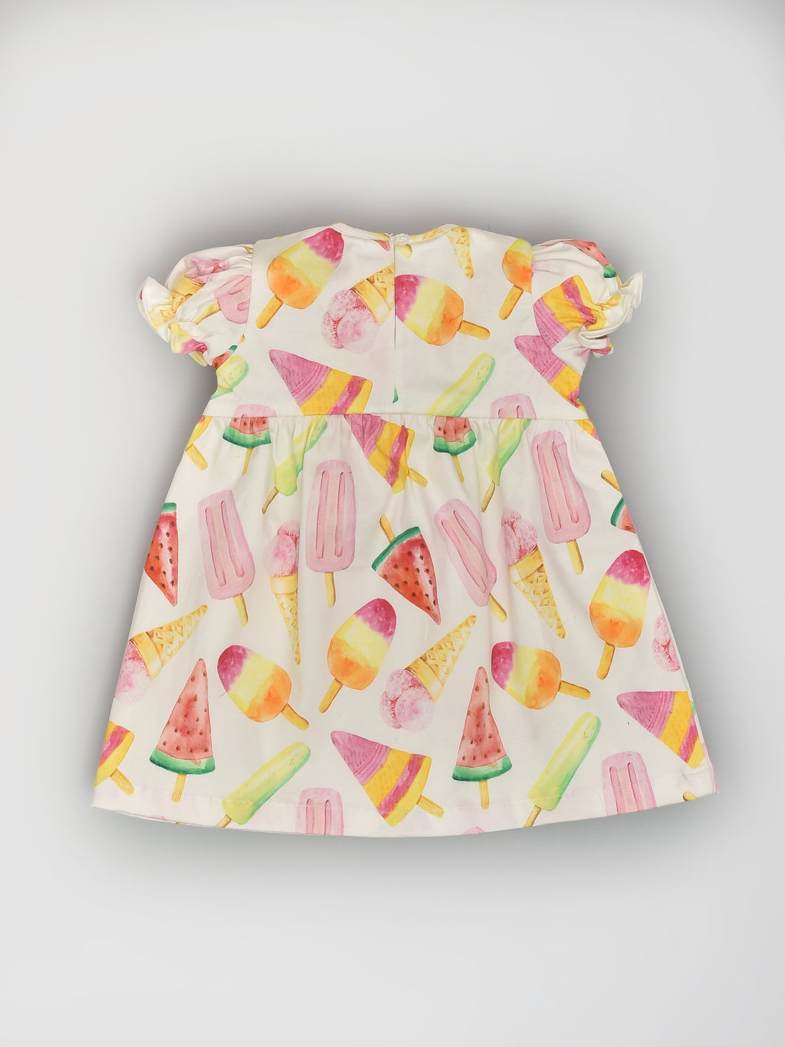 Pastel Ice-cream Print Dress with Puffed Sleeves