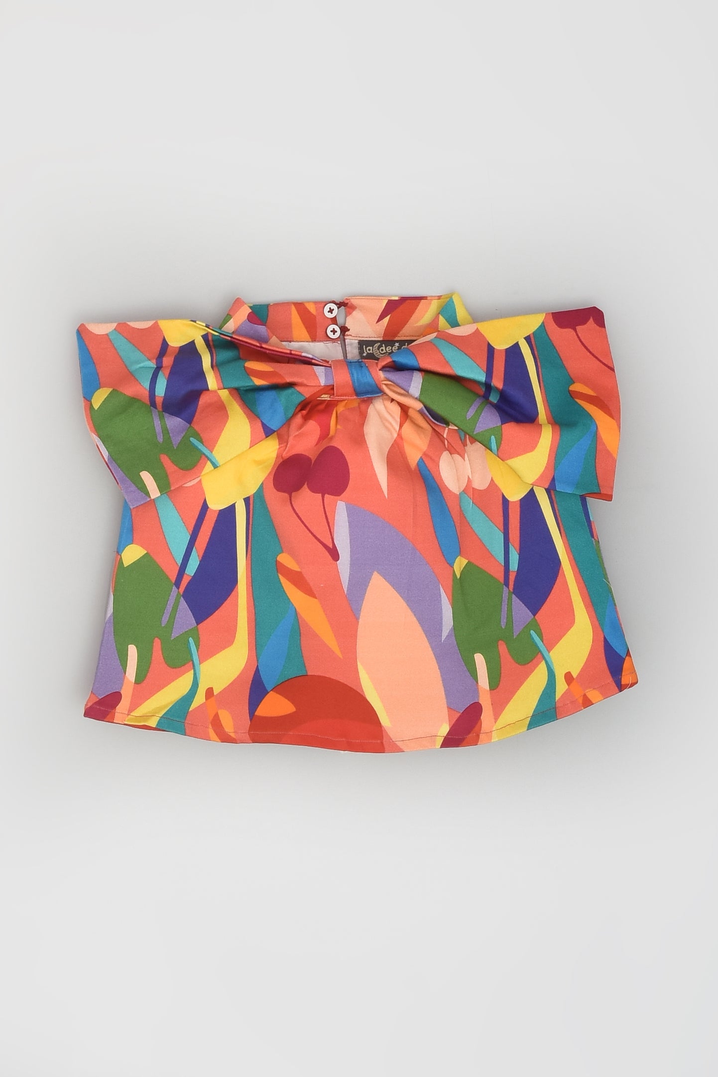 بلوزة بدون أكمام بطباعة تجريدية وردية مع فيونكة وتنورة للحفلات للفتيات