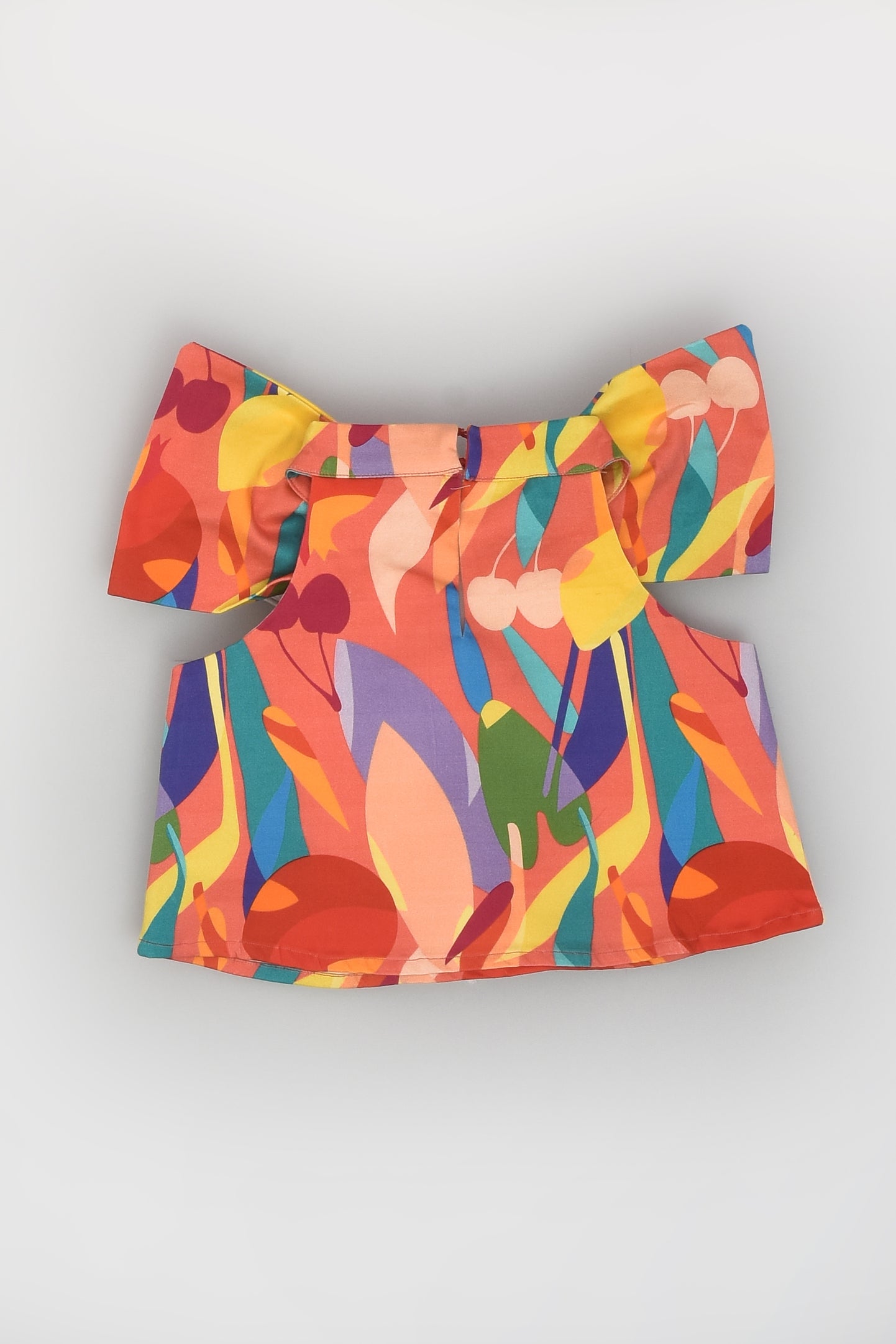 بلوزة بدون أكمام بطباعة تجريدية وردية مع فيونكة وتنورة للحفلات للفتيات