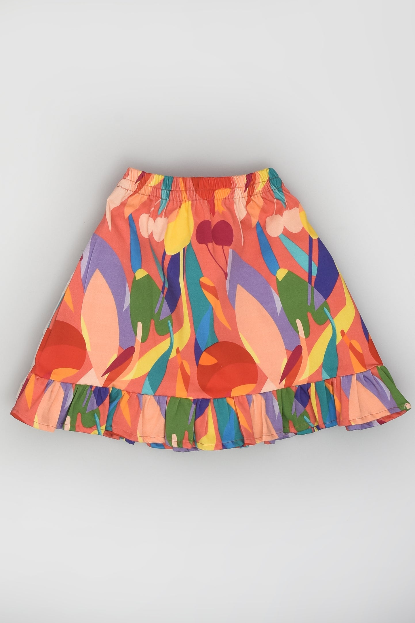 بلوزة بدون أكمام بطباعة تجريدية وردية مع فيونكة وتنورة للحفلات للفتيات