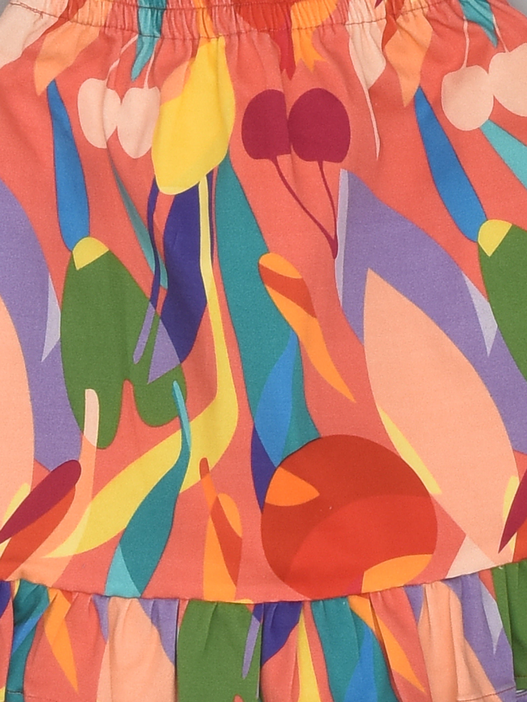 بلوزة بدون أكمام بطباعة تجريدية وردية مع فيونكة وتنورة للحفلات للفتيات