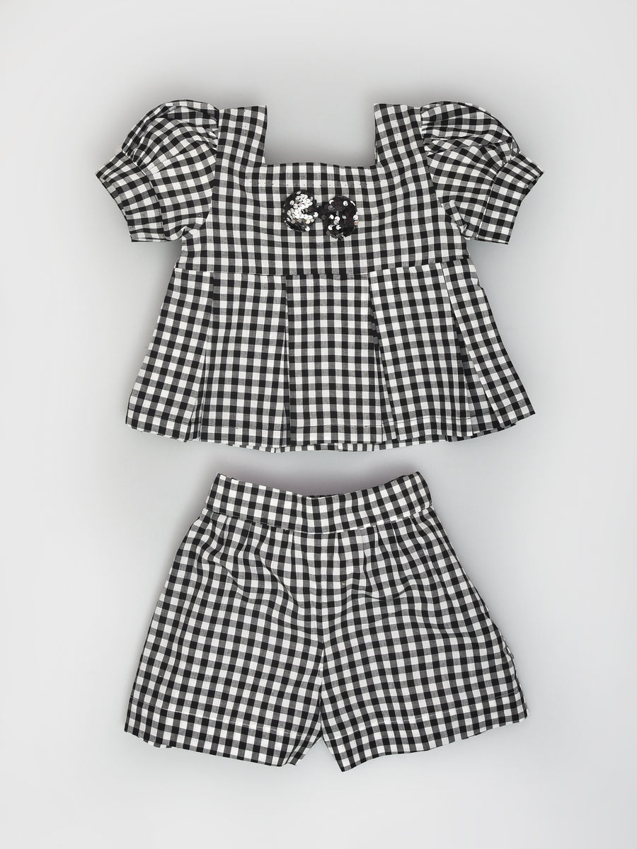 Black & White Checks Peplum Top & Shorts