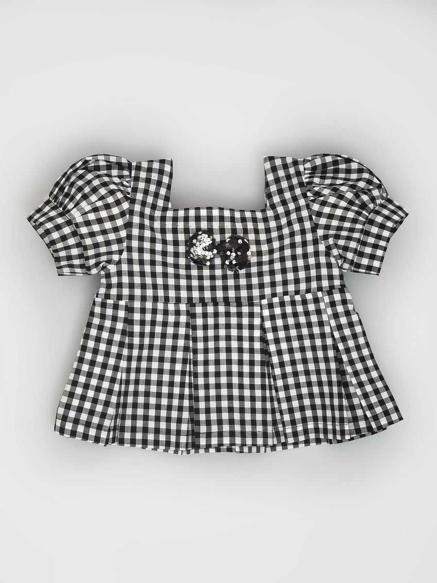 Black & White Checks Peplum Top & Shorts Co-ord Set with a Cute Bow