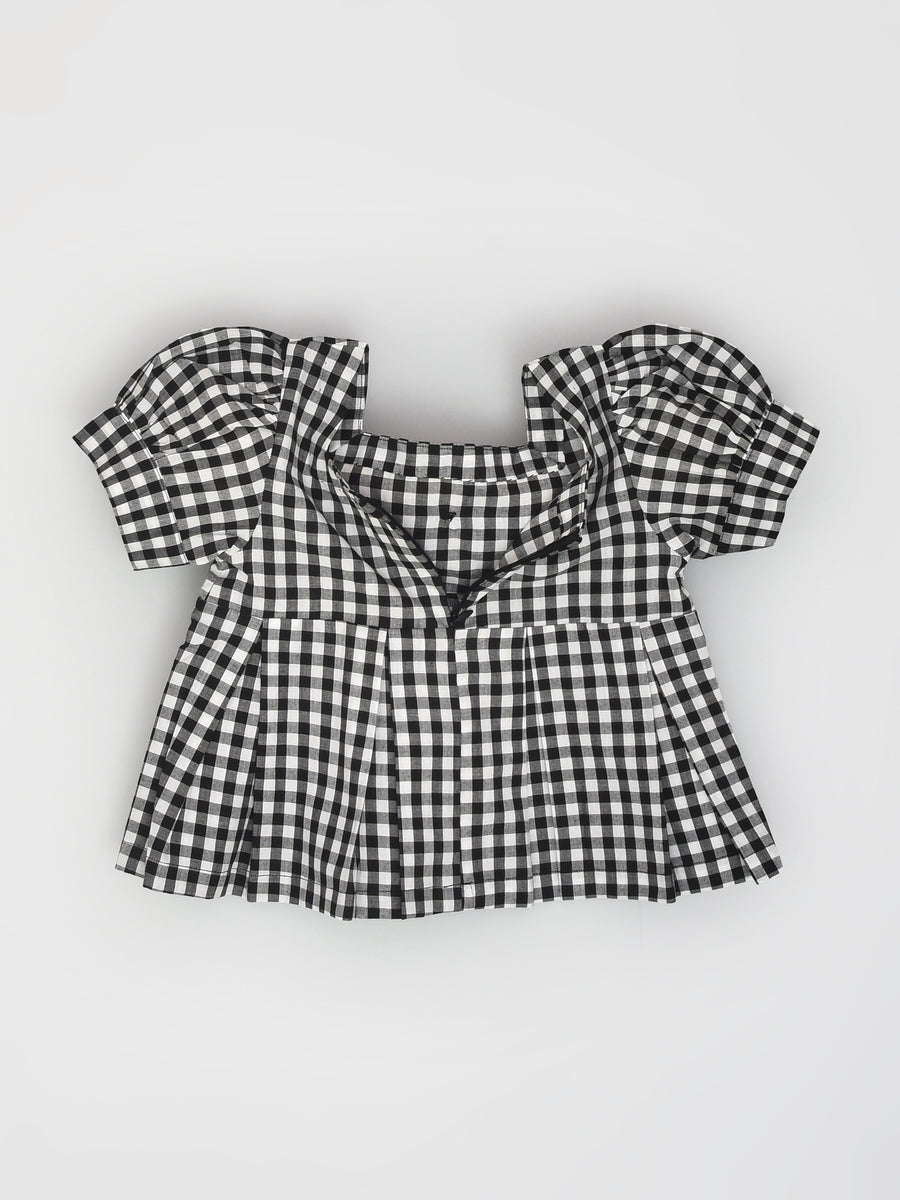 Black & White Checks Peplum Top & Shorts Co-ord Set with a Cute Bow