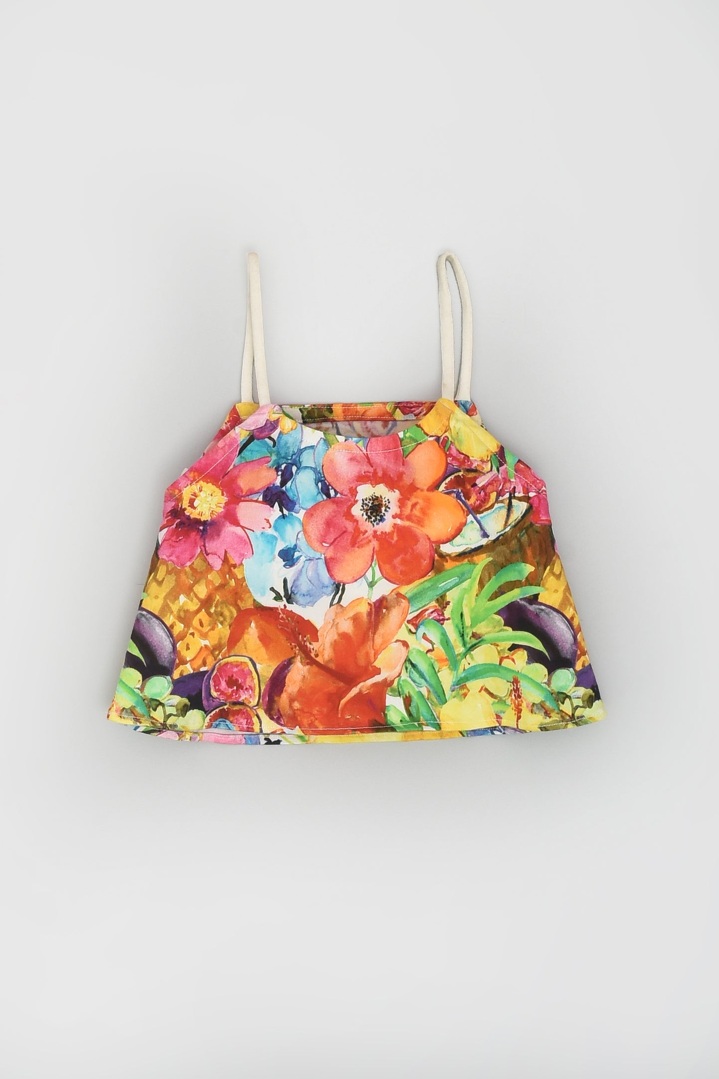 طقم علوي وشورت بدون أكمام بطباعة زهور الأناناس للفتيات