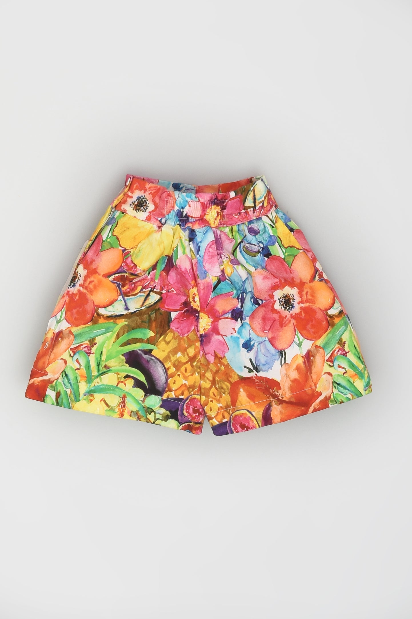 طقم علوي وشورت بدون أكمام بطباعة زهور الأناناس للفتيات