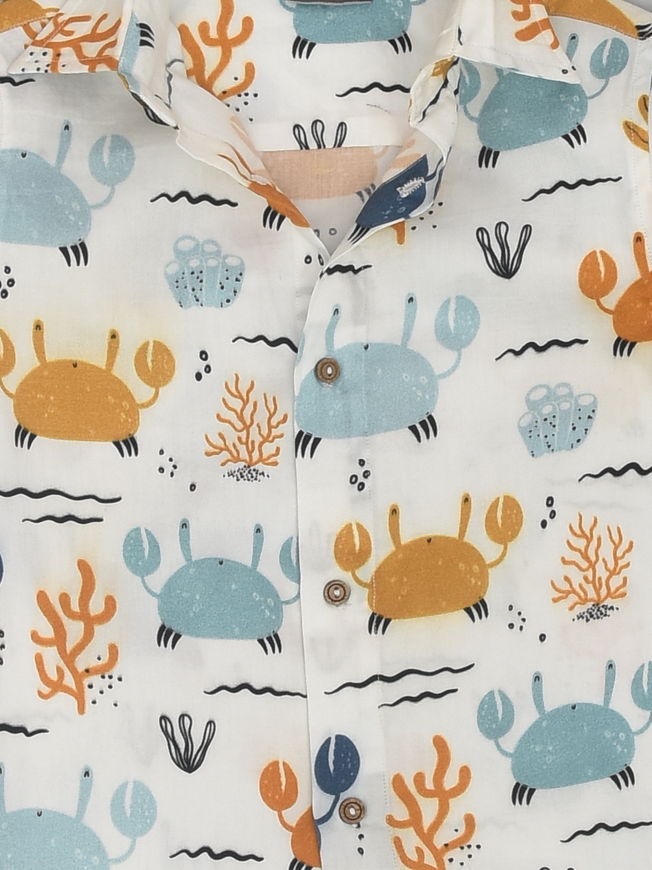 Bestselling Cute Crab Printed Half Sleeve White Travel Shirt for Boys