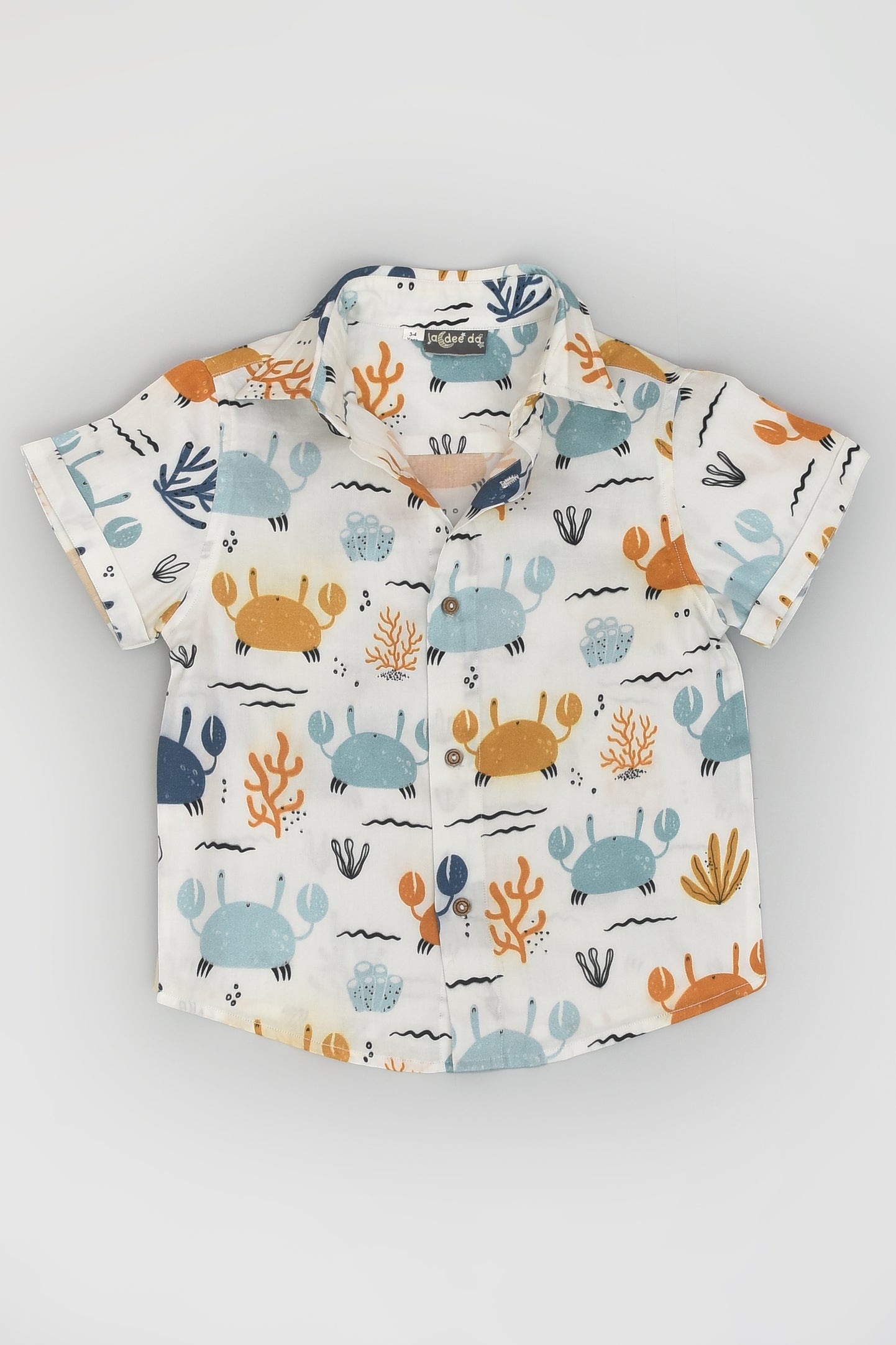 Bestselling Cute Crab Printed Half Sleeve White Travel Shirt for Boys