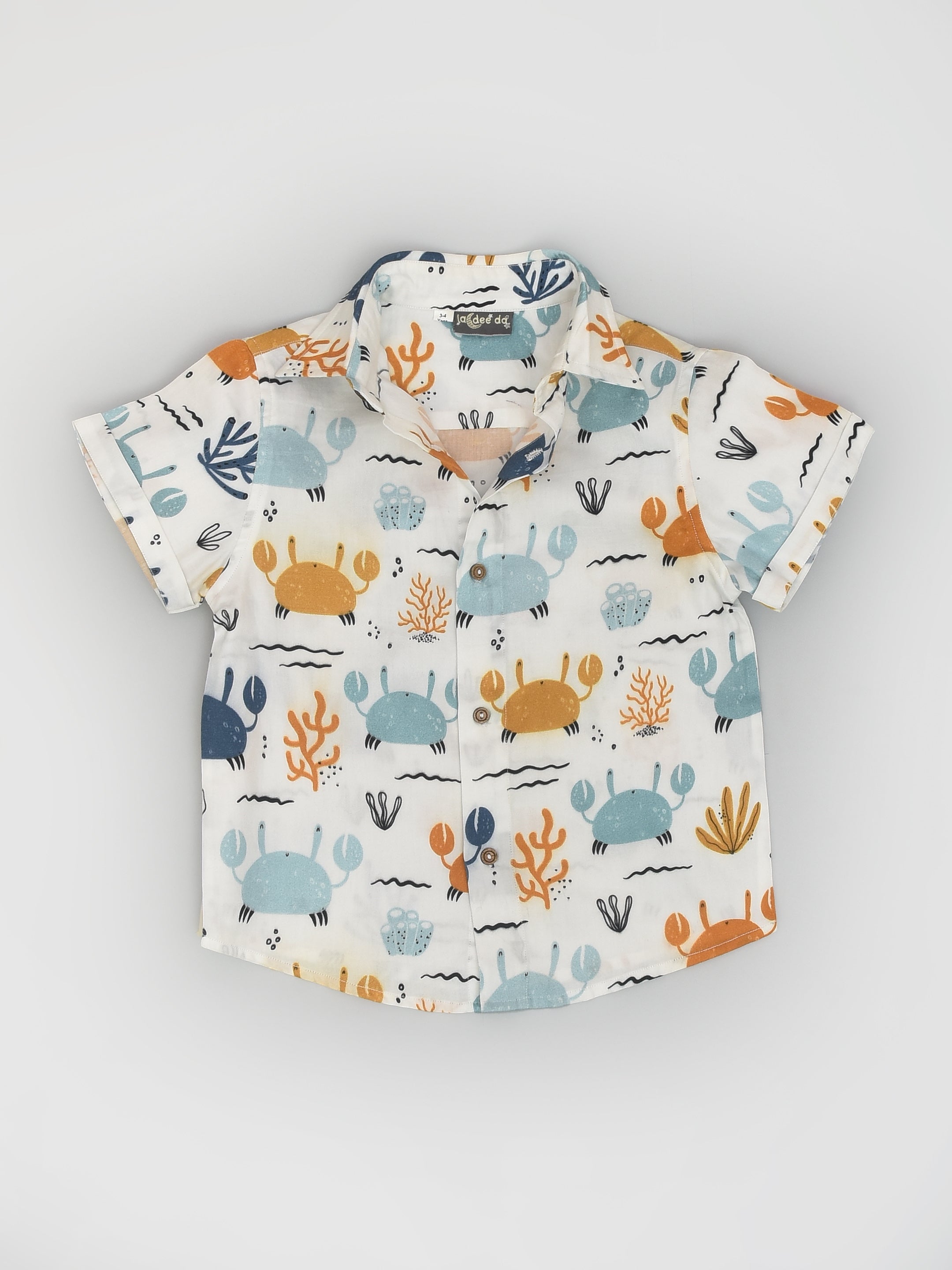 Bestselling Cute Crab Printed Half Sleeve White Travel Shirt for Boys