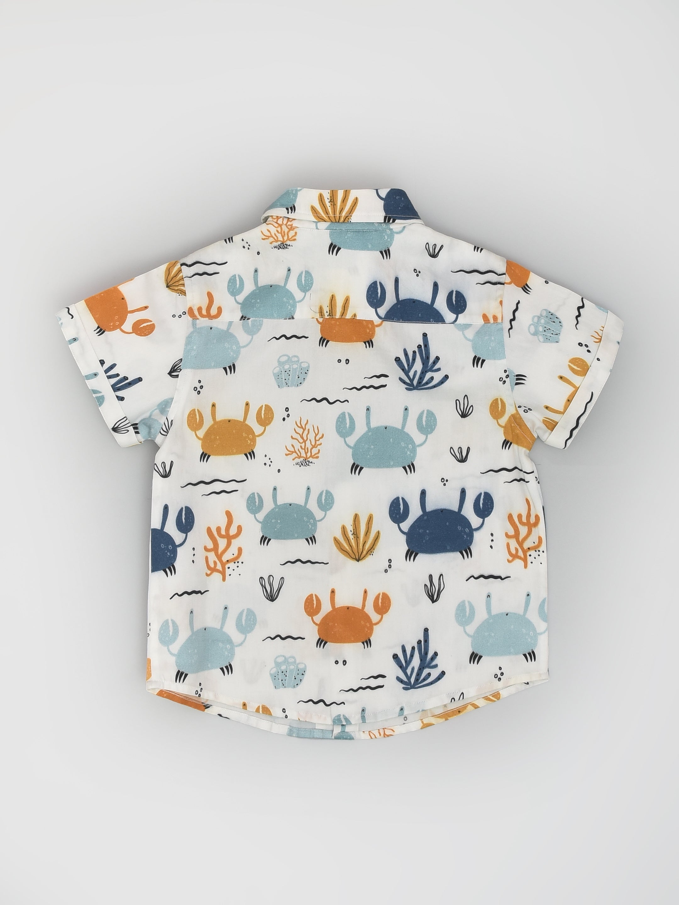Bestselling Cute Crab Printed Half Sleeve White Travel Shirt for Boys