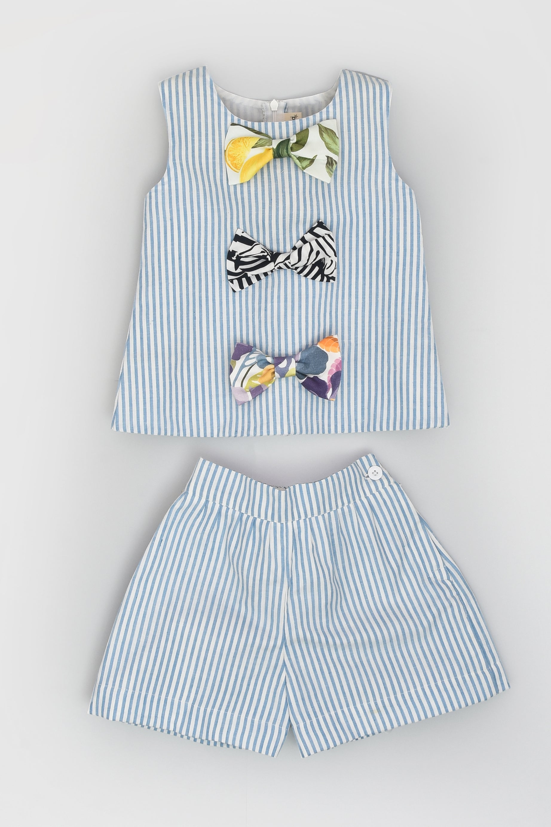 Blue Stripe Dress With 3 Bows & Shorts