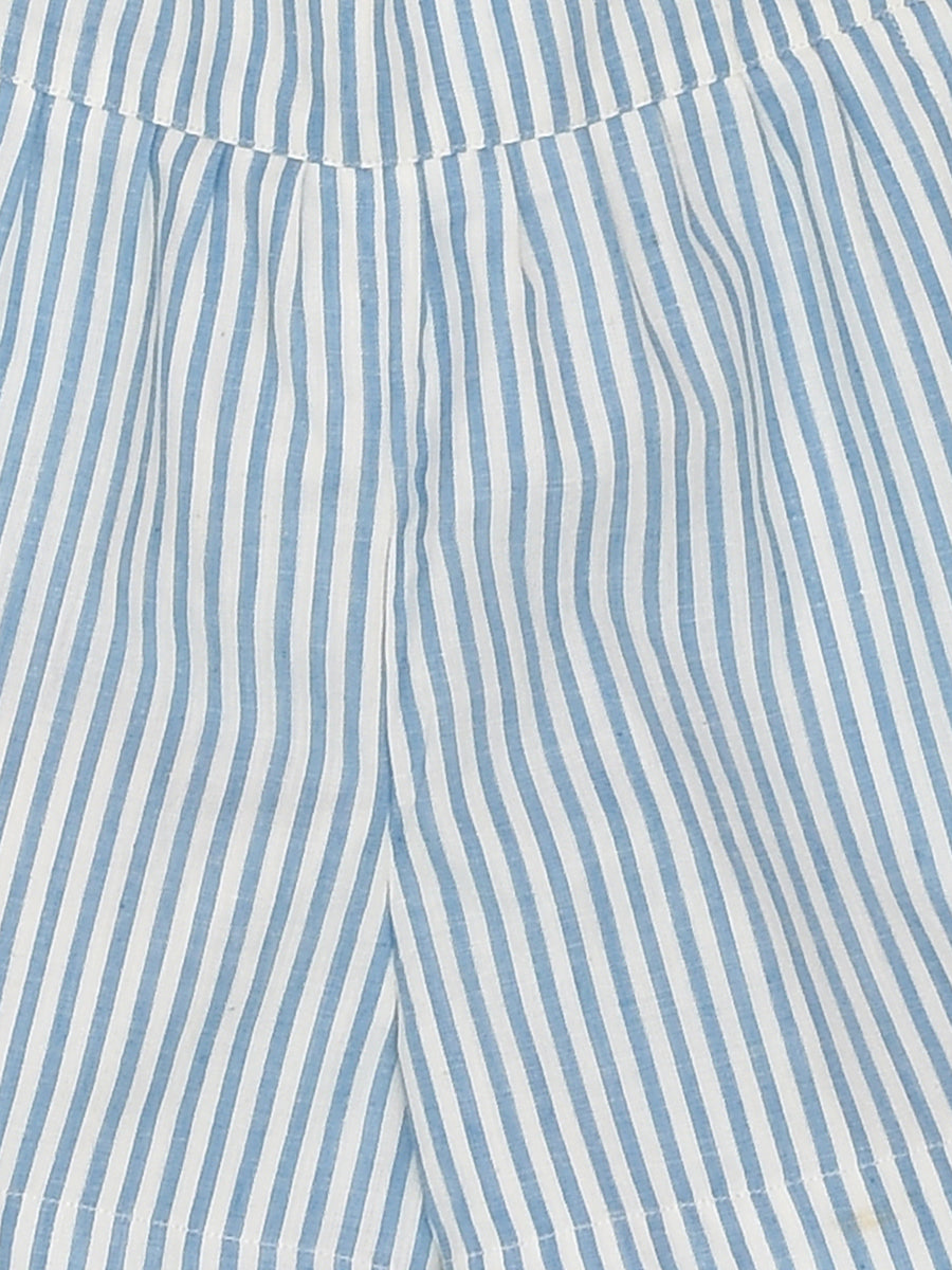 Blue Stripe Top & Shorts Co-ord Set with 3 Colourful Bows
