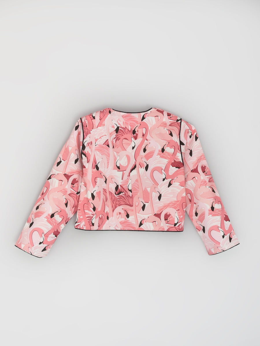 Flamingo Print Short Jacket for Girls