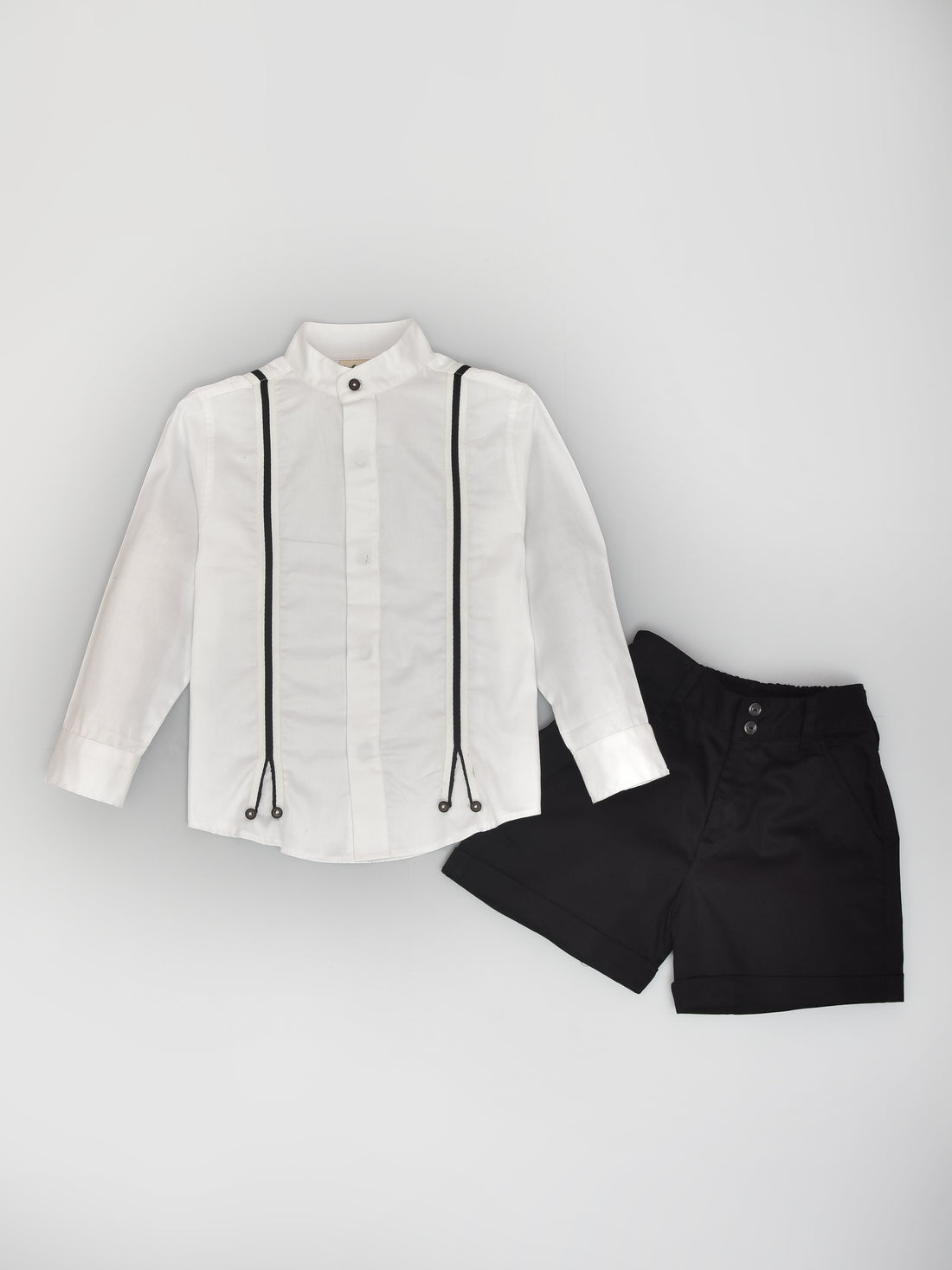 White Shirt With Suspenders & Black Shorts