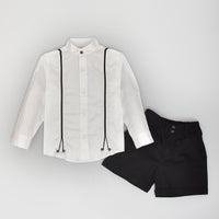 White Shirt With Suspenders & Black Shorts