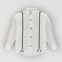 White Full Sleeve Shirt With Black Suspenders & Black Shorts Casual Set for Boys