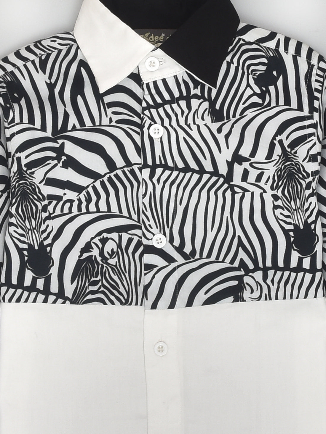 Zebra Printed White Full Sleeve Shirt and Black Shorts Travel Set for Boys