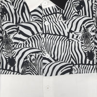 Zebra Printed White Full Sleeve Shirt and Black Shorts Travel Set for Boys