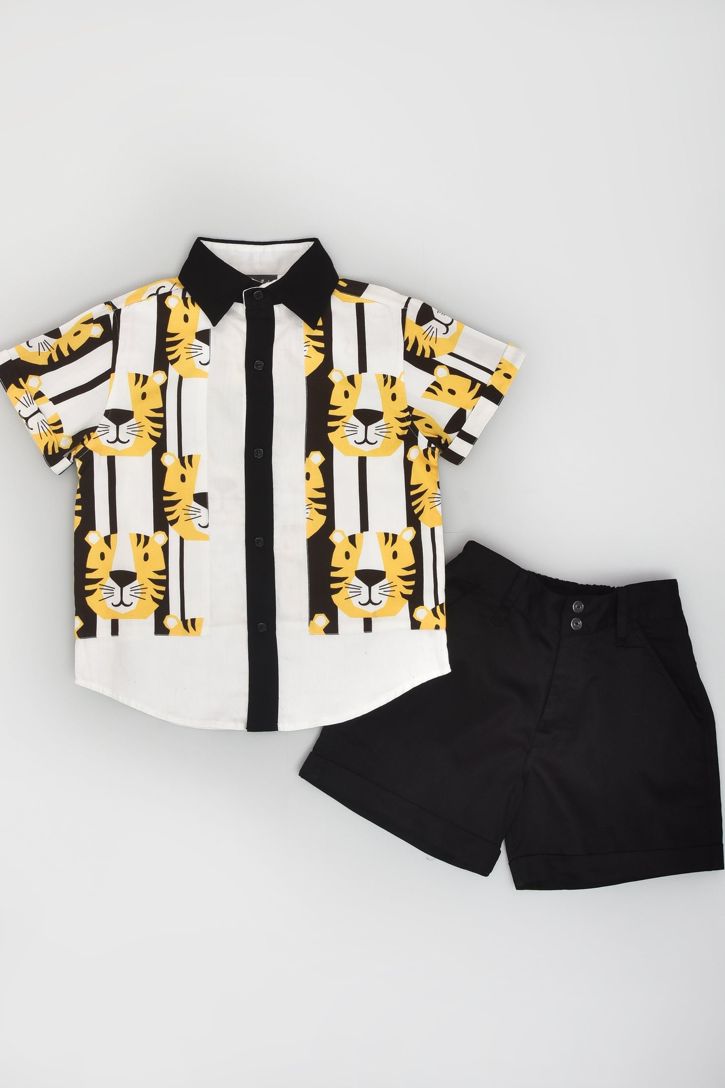 Tiger Print Shirt And Black Shorts