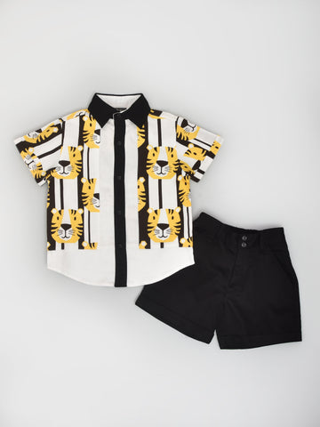 Tiger Print Shirt And Black Shorts