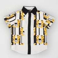 Tiger Print White Shirt and Black Shorts Casual Set for Boys