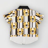 Tiger Print White Shirt and Black Shorts Casual Set for Boys