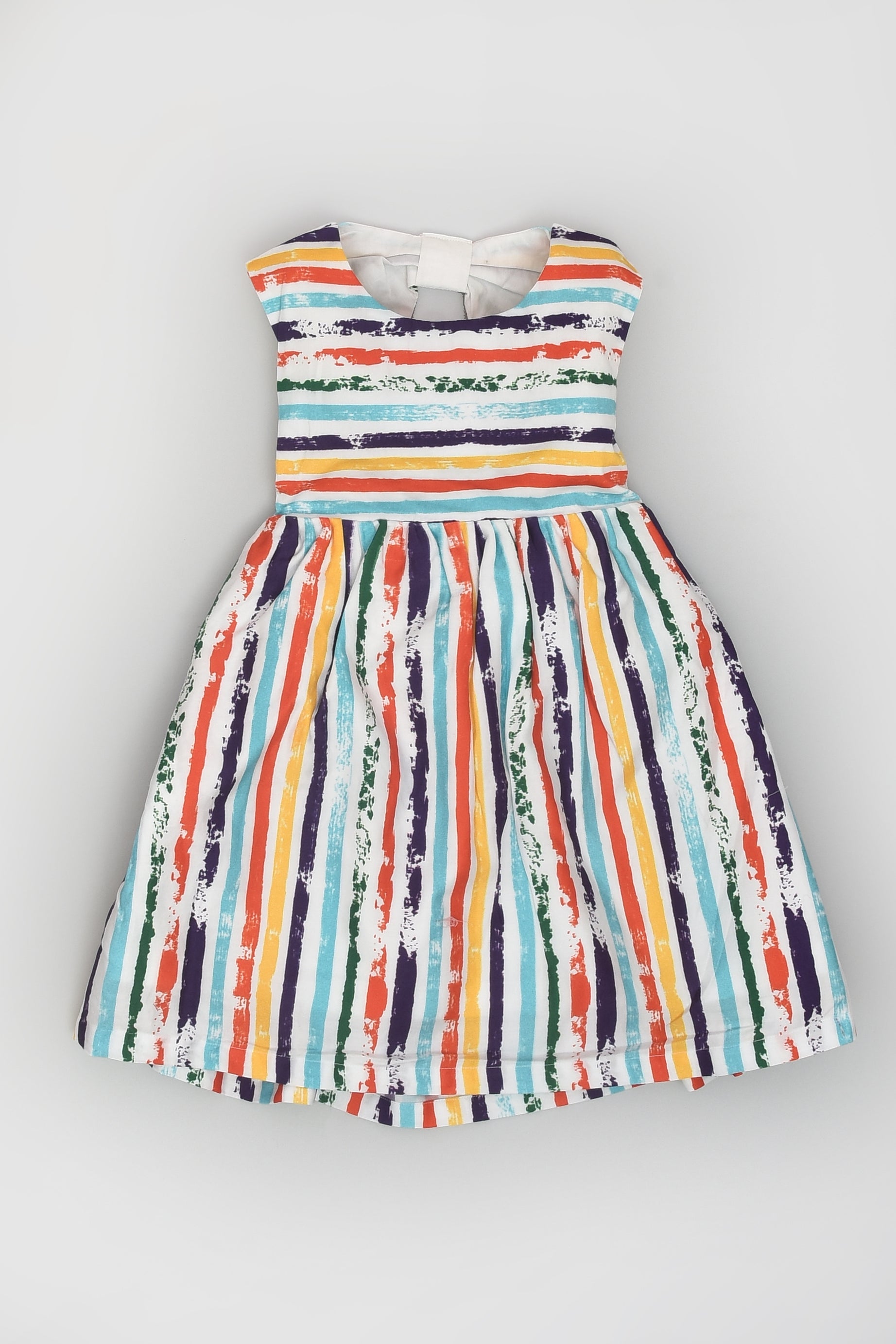 Backless Sleeveless Cotton Dress in Colourful Stripes