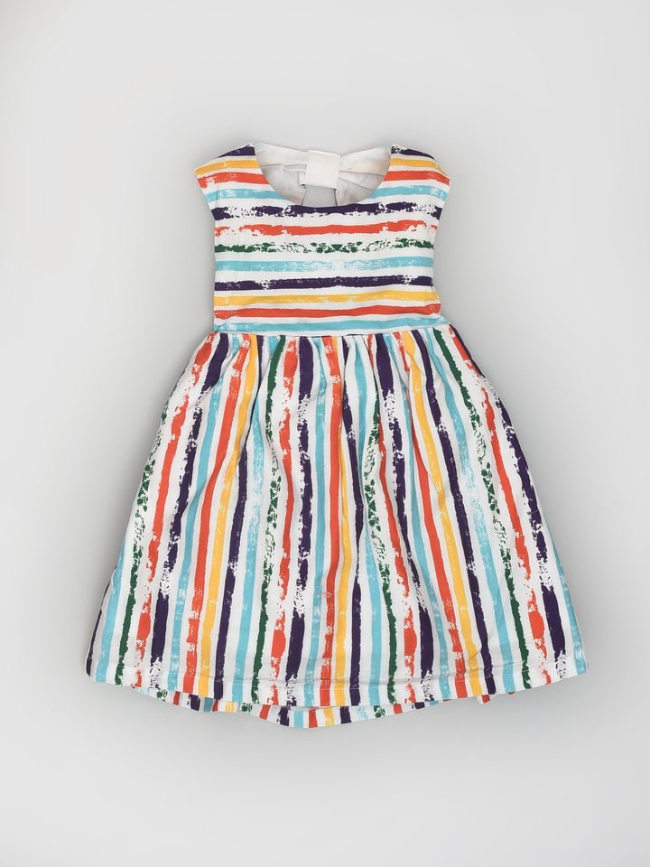 Backless Sleeveless Cotton Dress in Colourful Stripes
