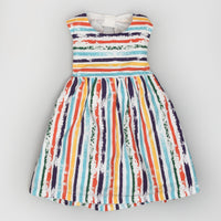 Backless Sleeveless Cotton Dress in Colourful Stripes
