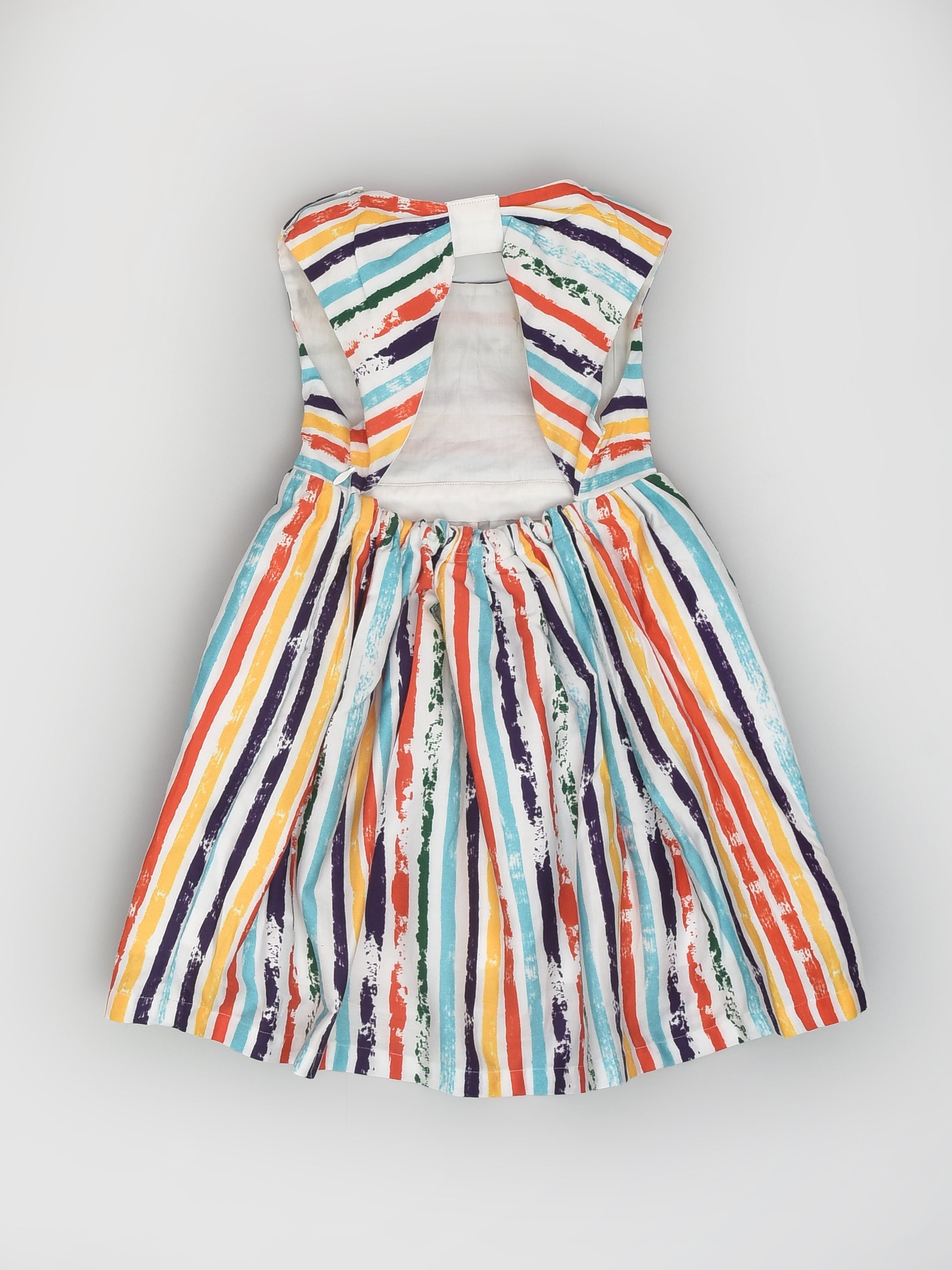 Backless Sleeveless Cotton Dress in Colourful Stripes