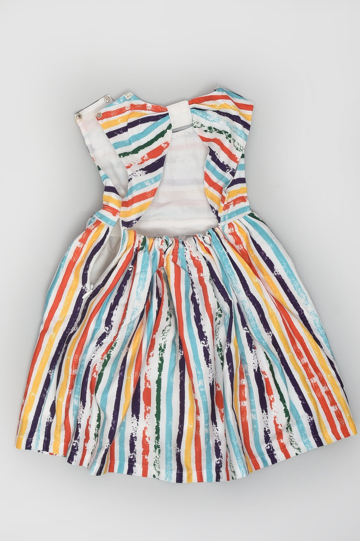 Backless Sleeveless Cotton Dress in Colourful Stripes