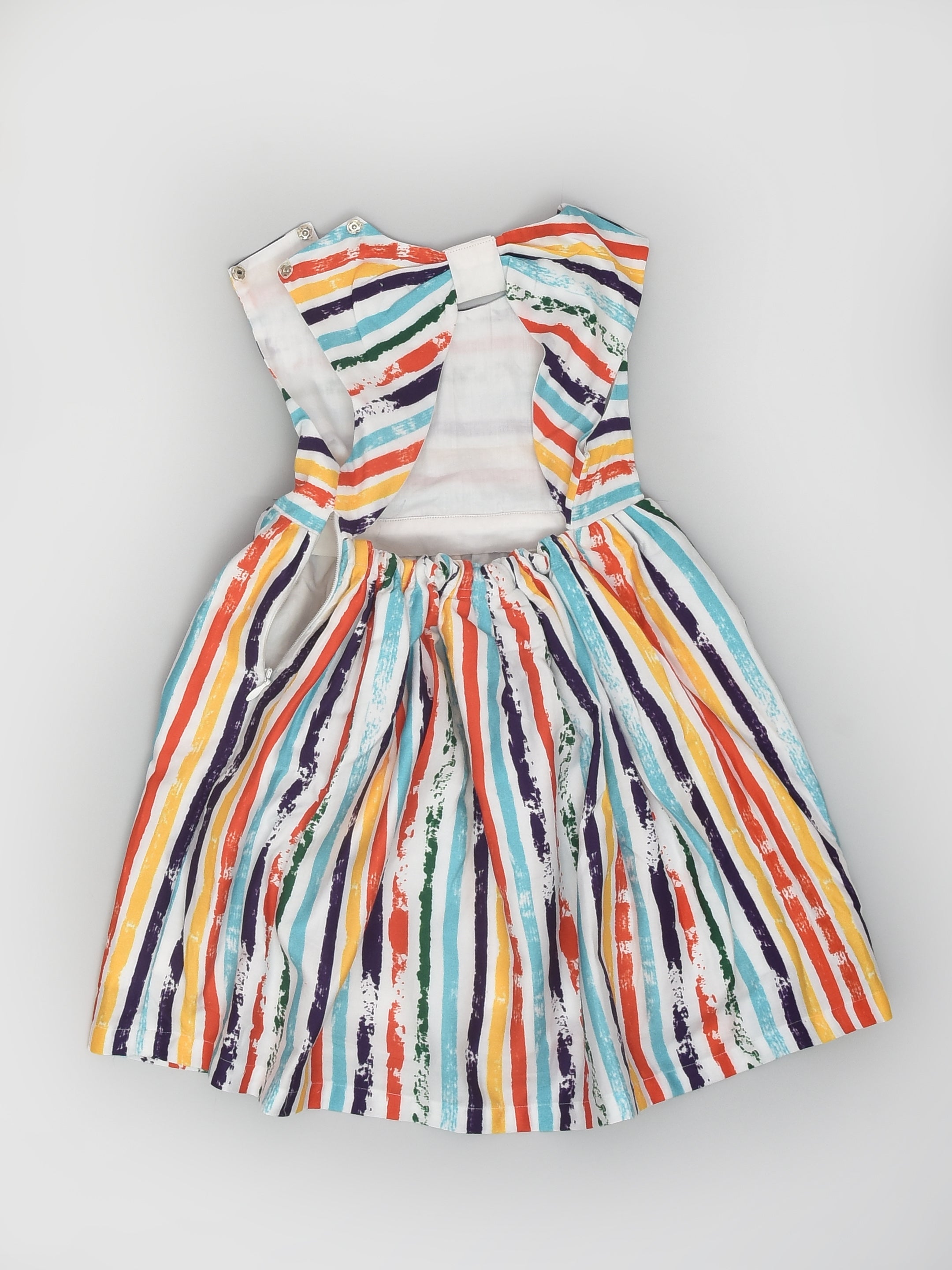 Backless Sleeveless Cotton Dress in Colourful Stripes