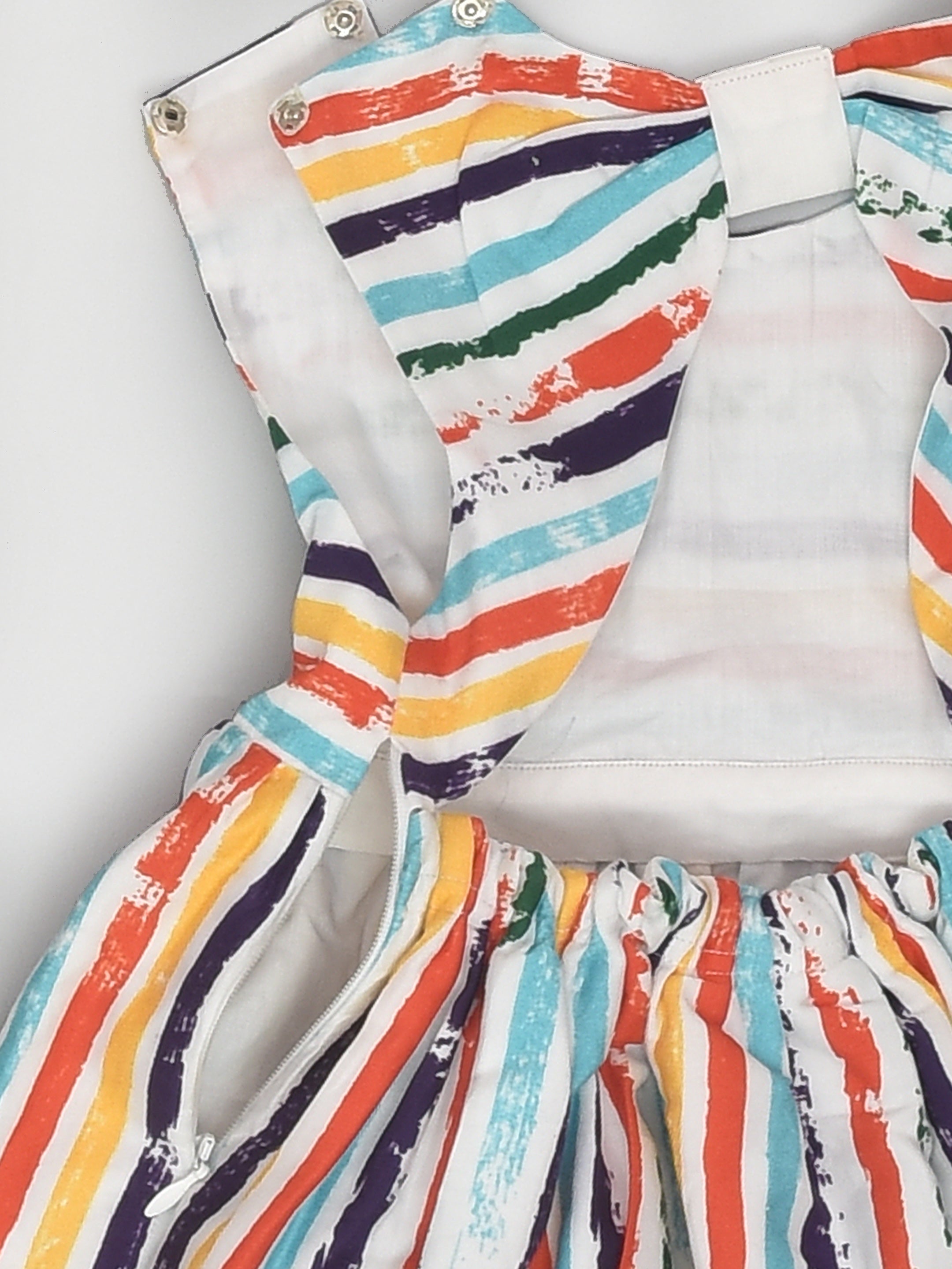 Backless Sleeveless Cotton Dress in Colourful Stripes