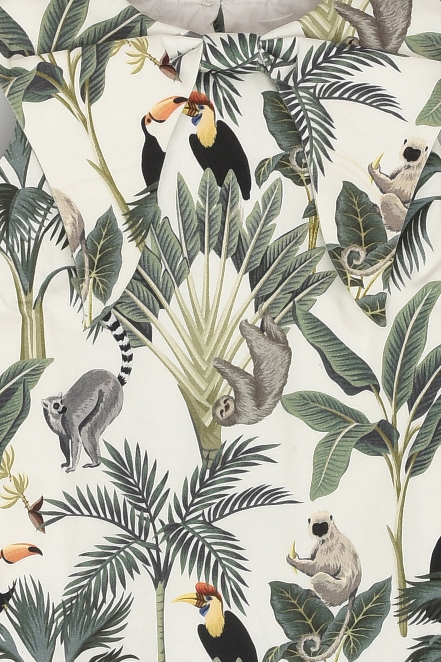 Tropical Dress with Bow Collar