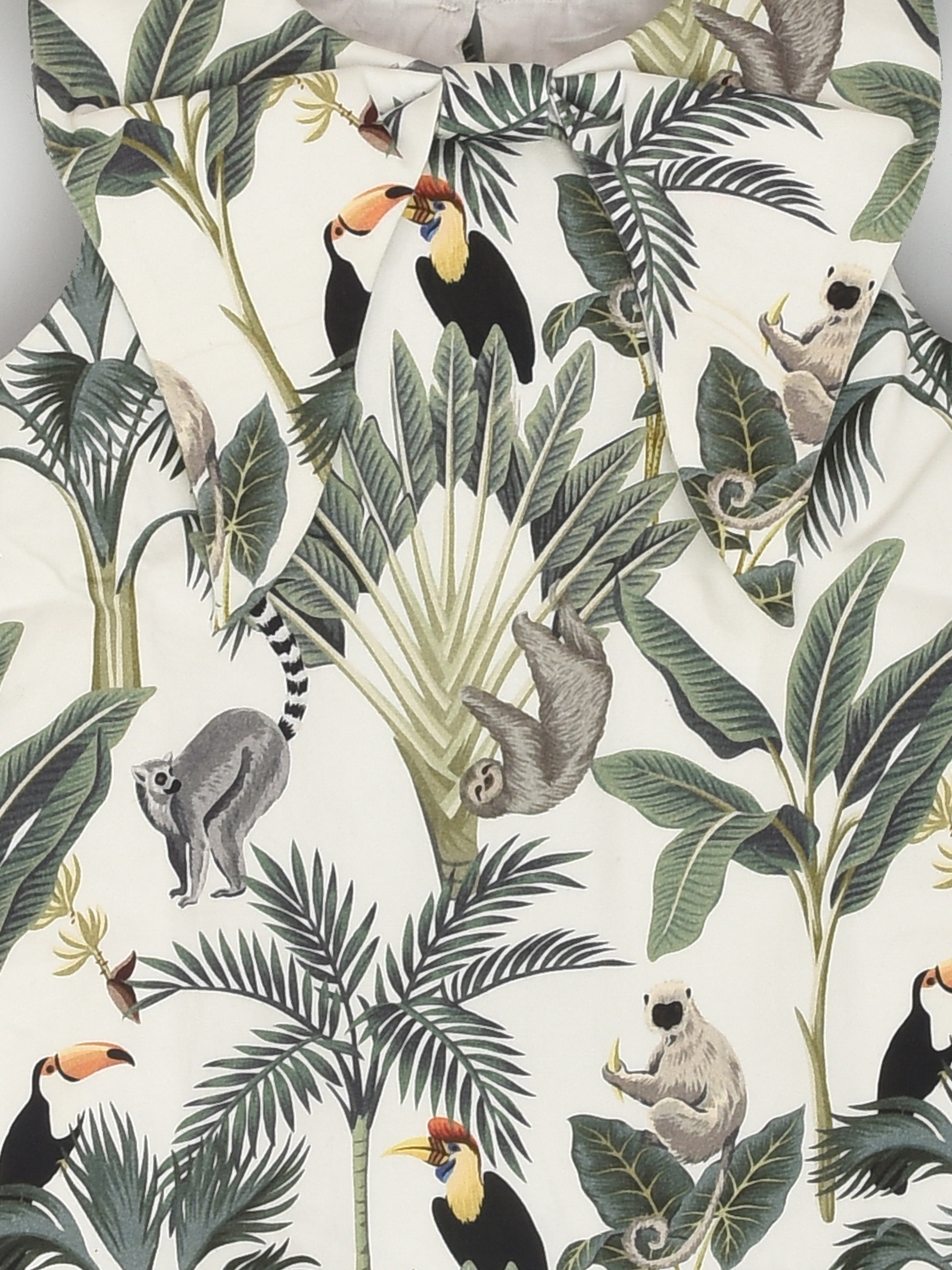 Tropical Dress with Bow Collar