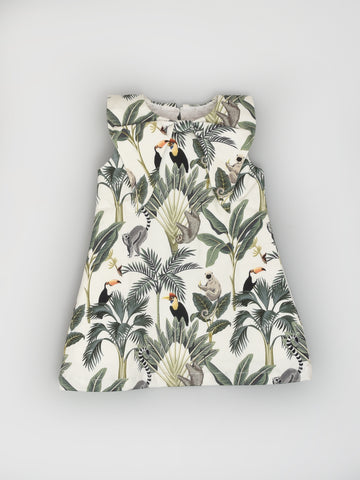 Tropical Dress with Bow Collar