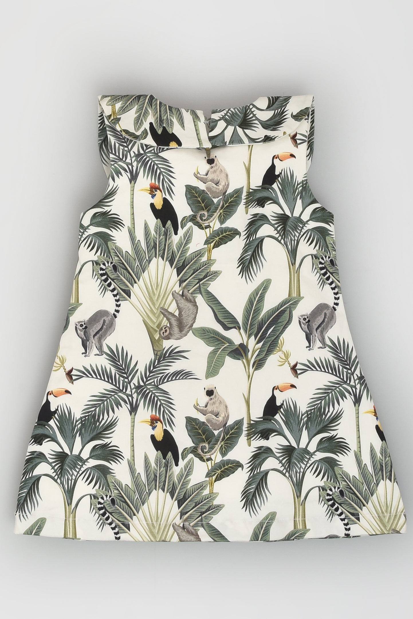 Tropical Dress with Bow Collar