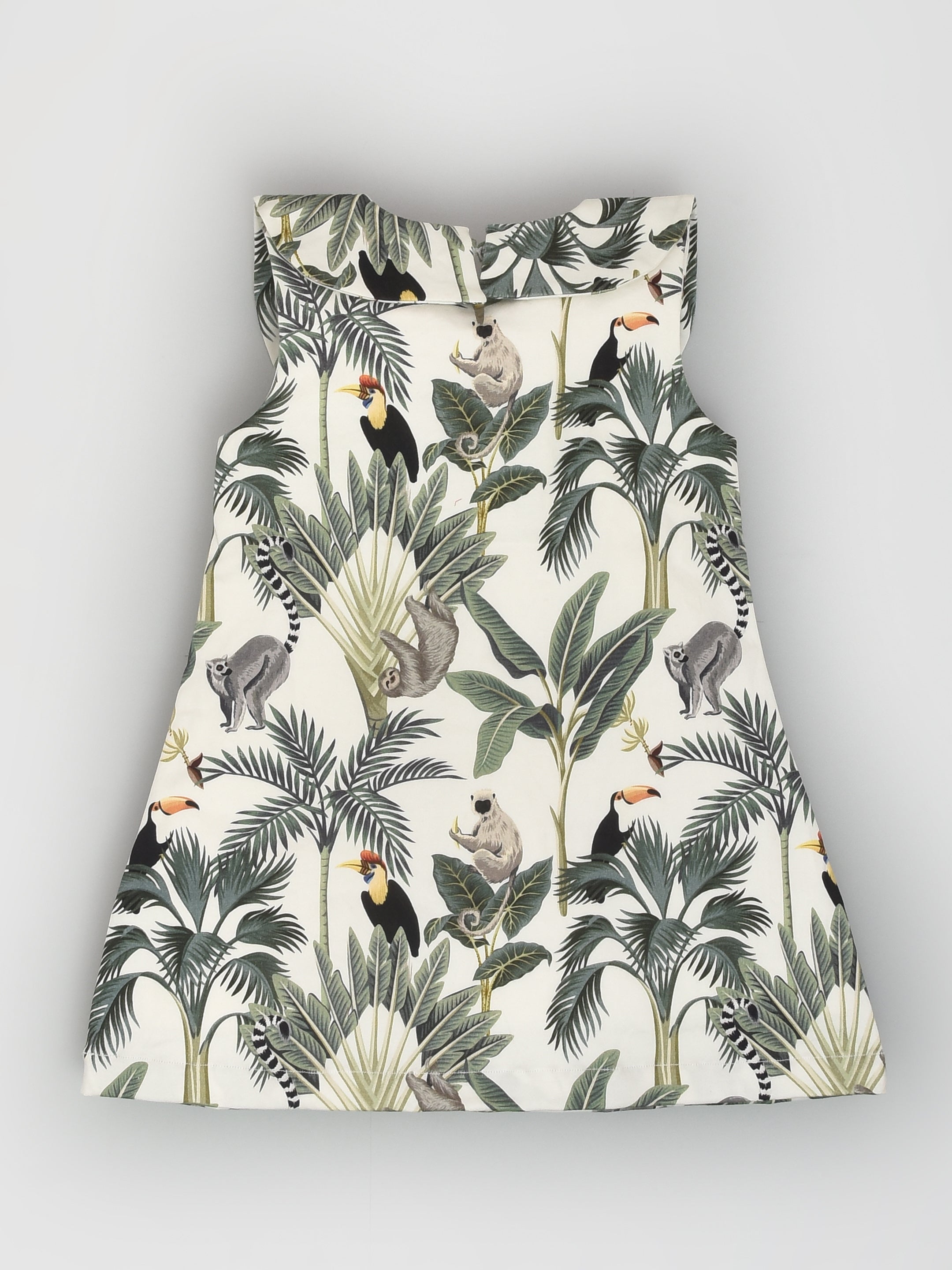 Tropical Dress with Bow Collar