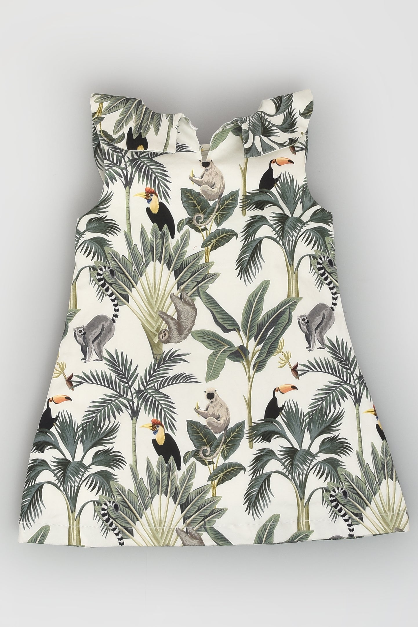 Tropical Dress with Bow Collar