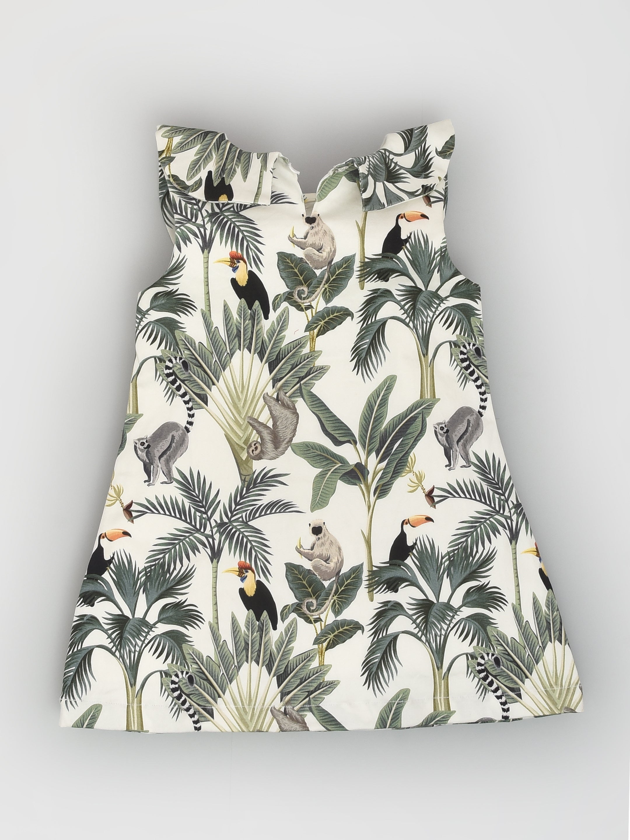 Tropical Dress with Bow Collar