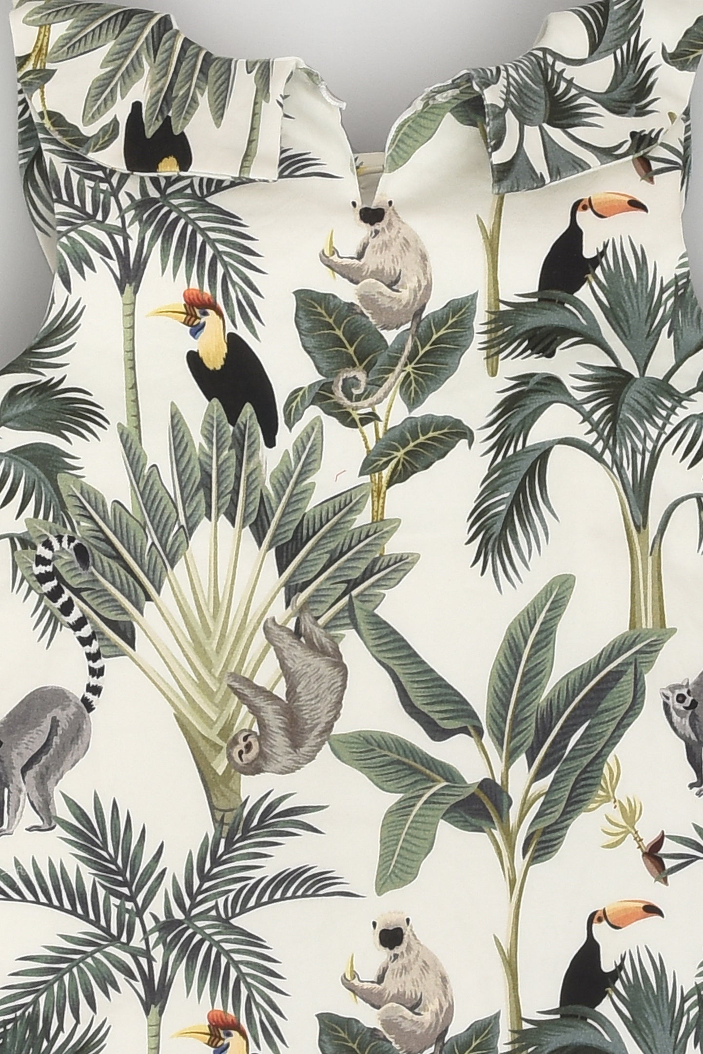 Tropical Dress with Bow Collar